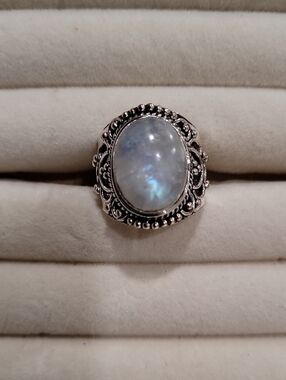 Sterling Silver Moonstone Ring with Blue Flash